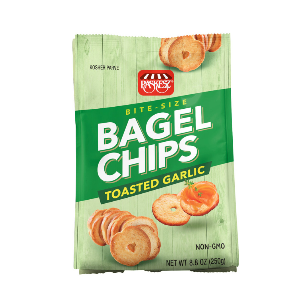 PASKES'Z LG BAGEL CHIPS TOASTED GARLIC